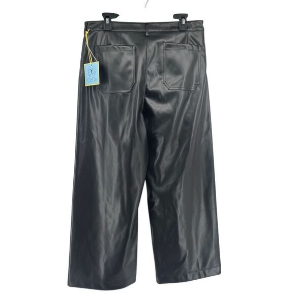 CeCe Women’s Black Faux Leather Cropped Wide Leg High Rise Pants Large NWT - Picture 6 of 13